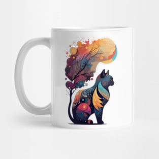 Abstract Spiritual Cat And Tree Watercolor Design Mug